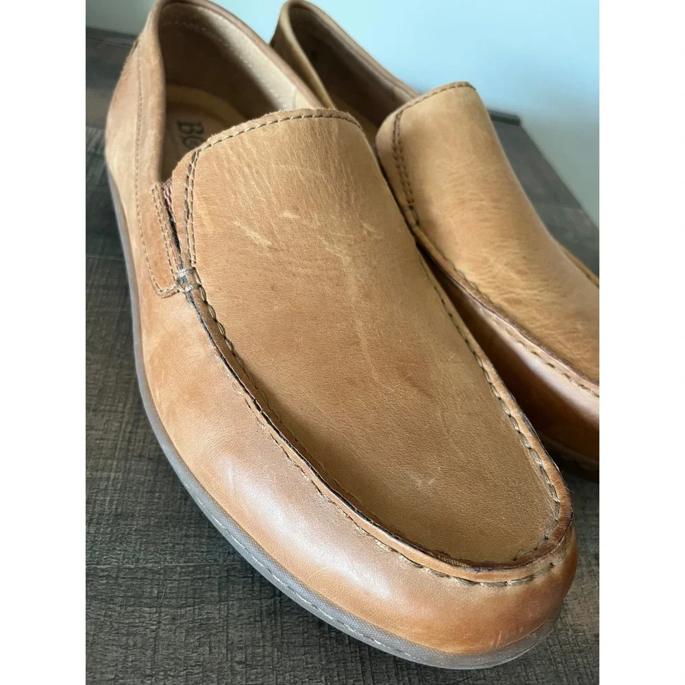 Born Caleb Mens 13M Leather Slip On Loafers Tan Moccasin Shoes BM0008006